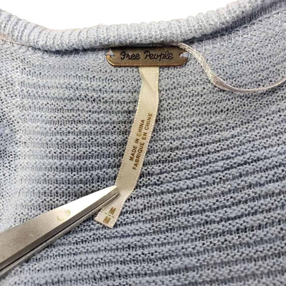 FREE PEOPLE Sweater Womens Medium Blue Scoop Neck Linen Blend Pullover Boho